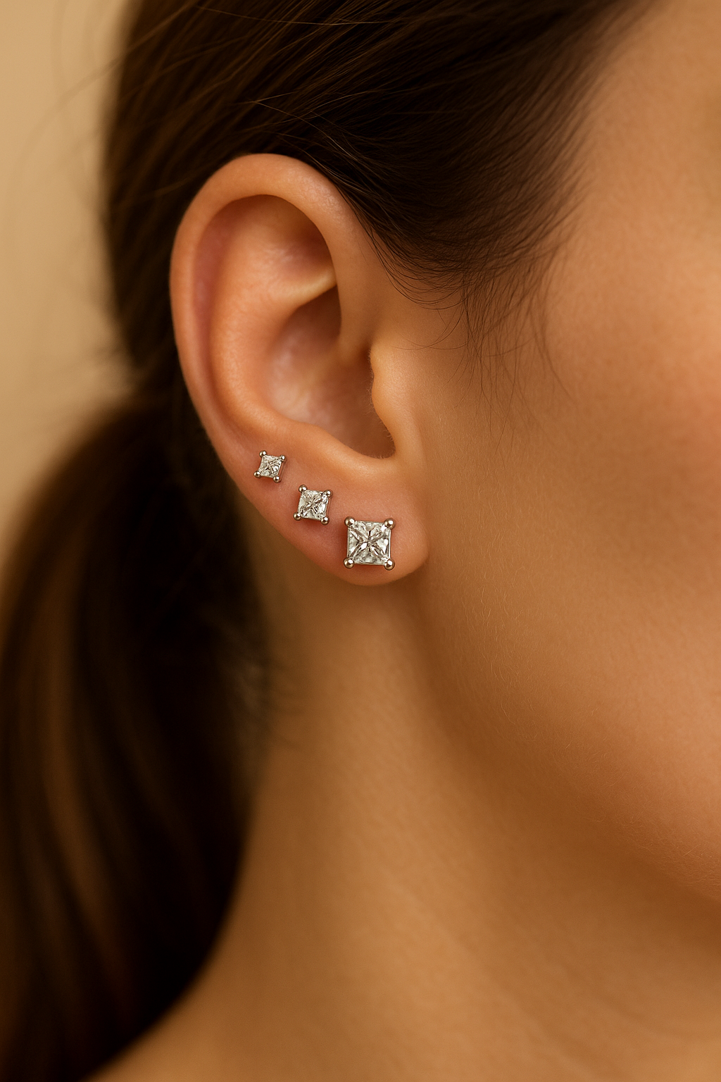 Aros Studs Diamantes Talla Princesa