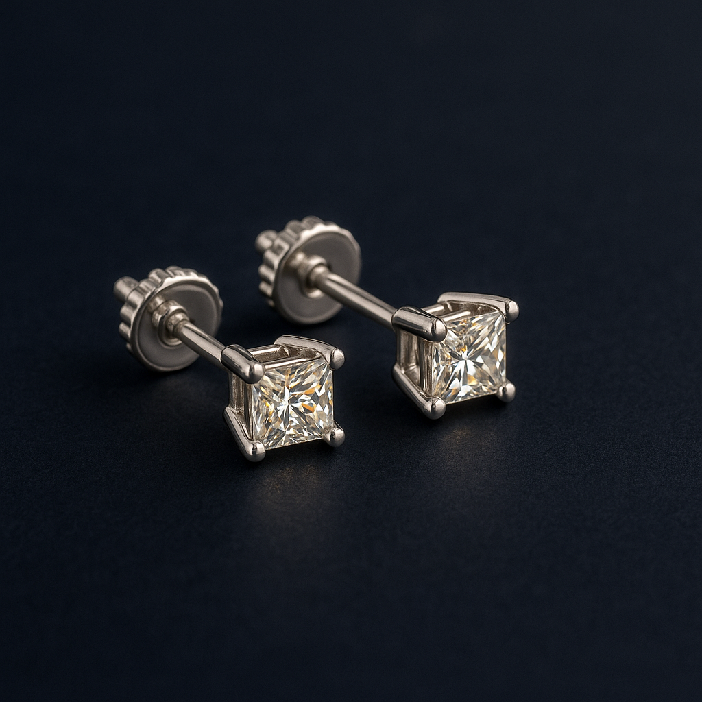 Aros Studs Diamantes Talla Princesa