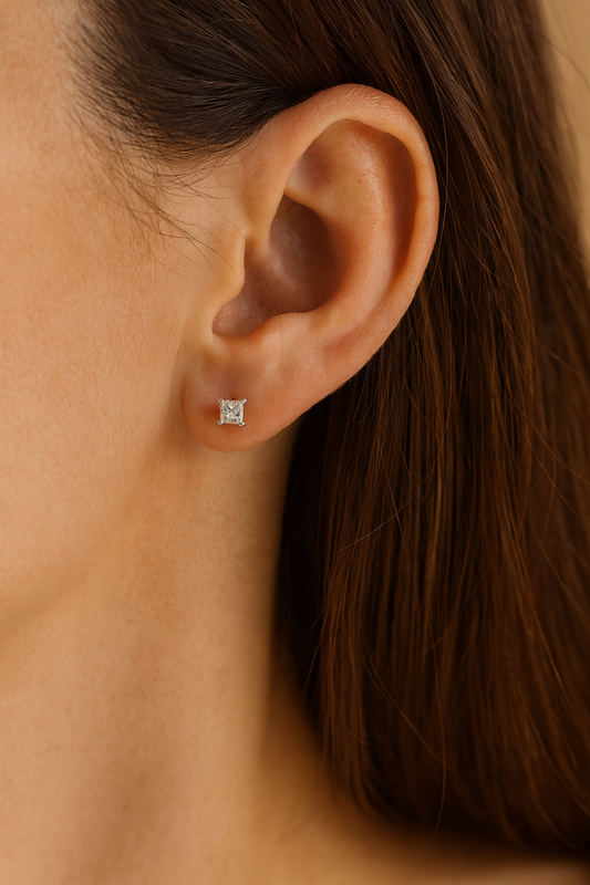 Aros Studs Diamantes Talla Princesa