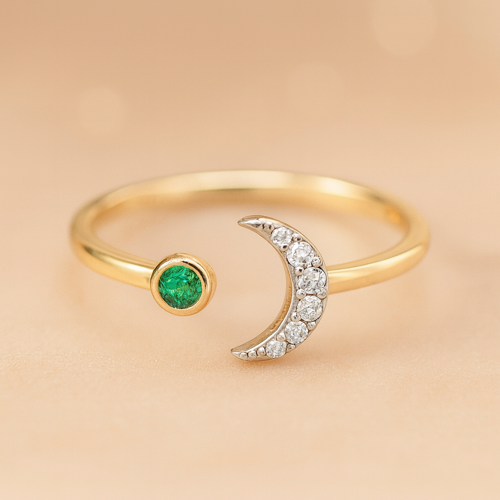 anillo-oro-amarillo-18k-luna-esmeralda-diamantes-rose-joyas